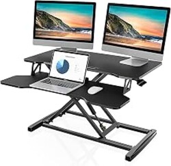 FITUEYES Height Adjustable Standing Desk 32” Wide Sit to Stand Converter | Standing Desk Converter,Stand Up Desk Riser,for Dual Monitor Riser,Tabletop Workstation for Home Office,Easy Assembly