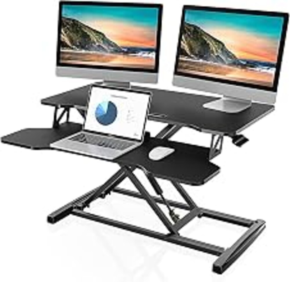 FITUEYES Height Adjustable Standing Desk 32” Wide Sit to Stand Converter | Standing Desk Converter,Stand Up Desk Riser,for Dual Monitor Riser,Tabletop Workstation for Home Office,Easy Assembly