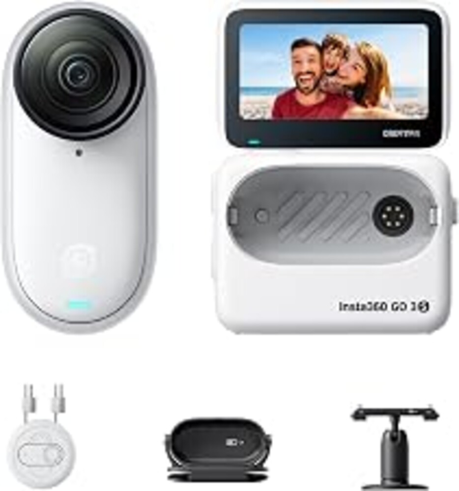 Insta360 GO 3S - 128 GB White 4K Tiny Portable Vlogging Camera, Hands-Free POVs, Mount Anywhere, 140 Min Battery Life, 10m Waterproof, Pet POV (Renewed)