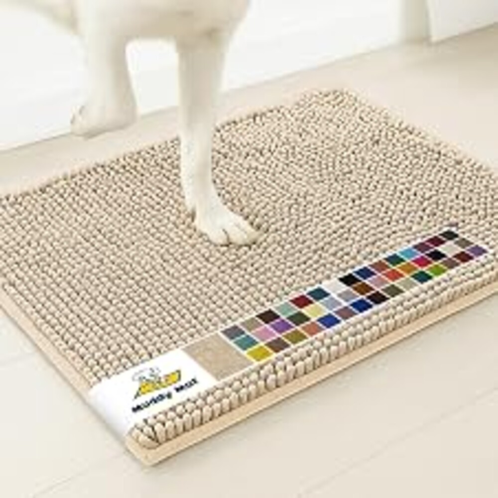 Muddy Mat® | Super Water Absorbent Door Mat Indoor, Microfiber Quick Dry Chenille Entryway Rug, Slip Resistant Front Door Mat, Indoor Mats for Entryway, Machine Washable Pet Rug, Beige 24"x36"