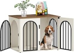 Hzuaneri 31.5'' Dog Crate Furniture,Dog Kennel Indoor for Small/Medium Dogs | Dog Kennel Furniture Wooden Dog Cage Heavy Duty Dog Crate Decorative Pet House End Side Table TV Stand,White Brown DFC85114B