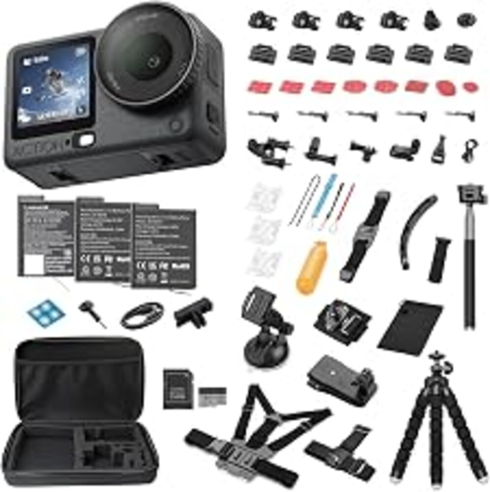 DJI Osmo Action 6 8K Waterproof Action Camera Bundle | 1/1.1" Square Sensor, 50GB Built-In Storage, Original Essential Combo + 58-in-1 Accessory Kit + 2 Extra Batteries + 64GB Card