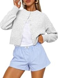 Trendy Queen Cropped Cardigan Sweaters for Women Fall Fashion Clothes 2026 | Lightweight Knit Button-Down, Versatile Layering Piece for Fall, Spring & Office Wear