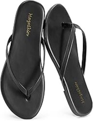 mazeskin Womens Memory Foam Flip Flops Flat Thong Sandals | Soft Vegan Leather Comfortable Cushioned Casual Dressy Beach Summer Minimalist Slim Slide Shoes Indoor Outdoor
