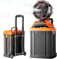 Lanonany 40000mAh Portable Misting Fan, 62H Max Runtime Rechargeable Mister Fan with 15L Bucket, Retractable Handle, Wide-Angle Oscillating Mist Fan for Outside Patios Golf Sports Camping Essentials