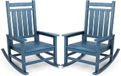 SERWALL Outdoor Rocking Chair Set of 2, HDPE Rocker for Adults, Blue | 21.1" Widened Seat adds Extra Comfort, Oversized Rocking Chair for Adults, All Weather Porch Rocker for Lawn Garden