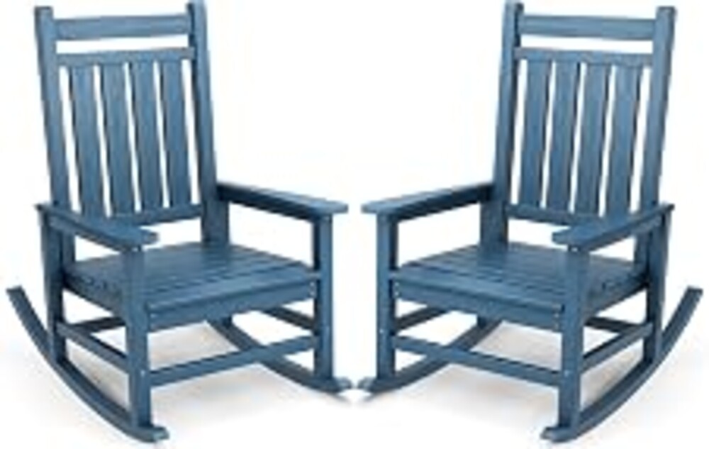 SERWALL Outdoor Rocking Chair Set of 2, HDPE Rocker for Adults, Blue | 21.1" Widened Seat adds Extra Comfort, Oversized Rocking Chair for Adults, All Weather Porch Rocker for Lawn Garden