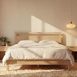 LIFEMENT Signature Wood Platform Bed Frame with Headboard, Essential, Noise Free, Under Bed Storage, No Box Spring Needed, Easy Assembly (Natural, Queen (U.S. Standard))