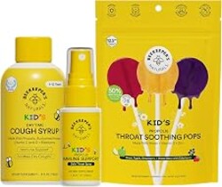 Beekeeper's Naturals Kid's Immune Support Essentials Bundle | Kid's Propolis Throat Spray, Propolis Honey Cough Syrup for Kids, Throat Soothing Lollipops, Natural Immune Support