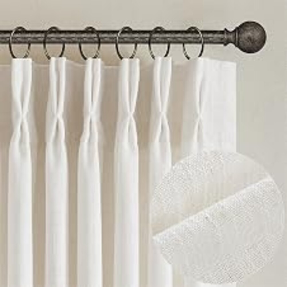 TWODRAPES Natural Pinch Pleated Linen Semi Sheer 84 Inch Curtains 2 Panels | Pinch Pleat Hooks Rings, Back Tab, Cream Ivory Birch, Boho Neutral, Textured Linen, Window Curtain for Living Room Bedroom