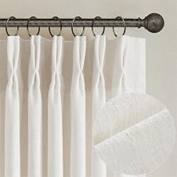 TWODRAPES Natural Pinch Pleated Linen Semi Sheer 84 Inch Curtains 2 Panels | Pinch Pleat Hooks Rings, Back Tab, Cream Ivory Birch, Boho Neutral, Textured Linen, Window Curtain for Living Room Bedroom