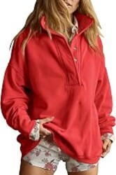 Gacaky Sweatshirt for Women Oversized Henley Neck Pullover Top Fall Outfits | Oversized Silhouette, Quilted Placket Detail, Henley Sweatshirt, Comfort Soft Sweaters, Fall Winter Fashion Outfits Clothes