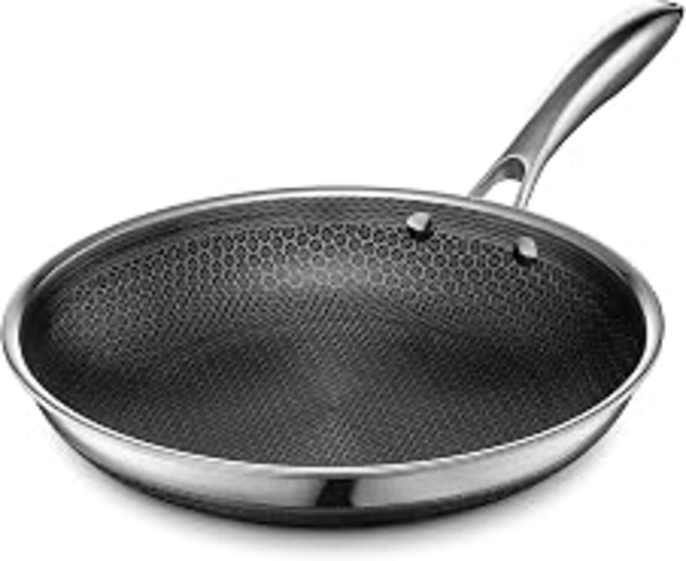 HexClad 10" Hybrid Nonstick Frying Pan, Dishwasher & Induction Safe | Stay-Cool Handles, Dishwasher and Oven Safe up to 900°F, Compatible with All Cooktops
