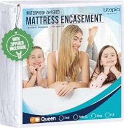 Utopia Bedding Queen Size Mattress Protector Zippered, 100% Waterproof | Bed Bug & Dust Mite Proof Mattress Encasement, Absorbent 6 Sided Mattress Cover fits upto 15" deep Pockets, Machine Washable