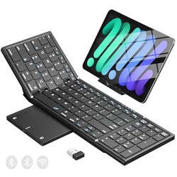 Foldable Bluetooth Keyboard with Touchpad & Number Pad, 3 Devices (2.4G+BTx2) Fold Portable Keyboard, Full Size Key Large Trackpad Wireless Travel Rechargeable Keyboards for Android Windows iOS Tablet