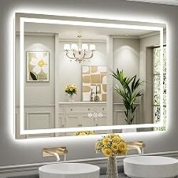 60x40 LED Bathroom Mirror, Dual Lit Anti-Fog Wall Vanity Mirror | 3 Color Dimmable, Memory Function, HD Reflection Tempered Glass, ETL Listed, IP54 Waterproof