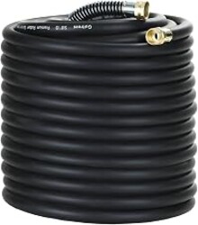 Guitrees 200FT 5/8 Heavy Duty Rubber Garden Hose - 200psi Working, 1000psi Burst - Hot/Cold Water - Five-Layered Braiding for Durability - Versatile for Gardening, Agriculture, Construction(Black)