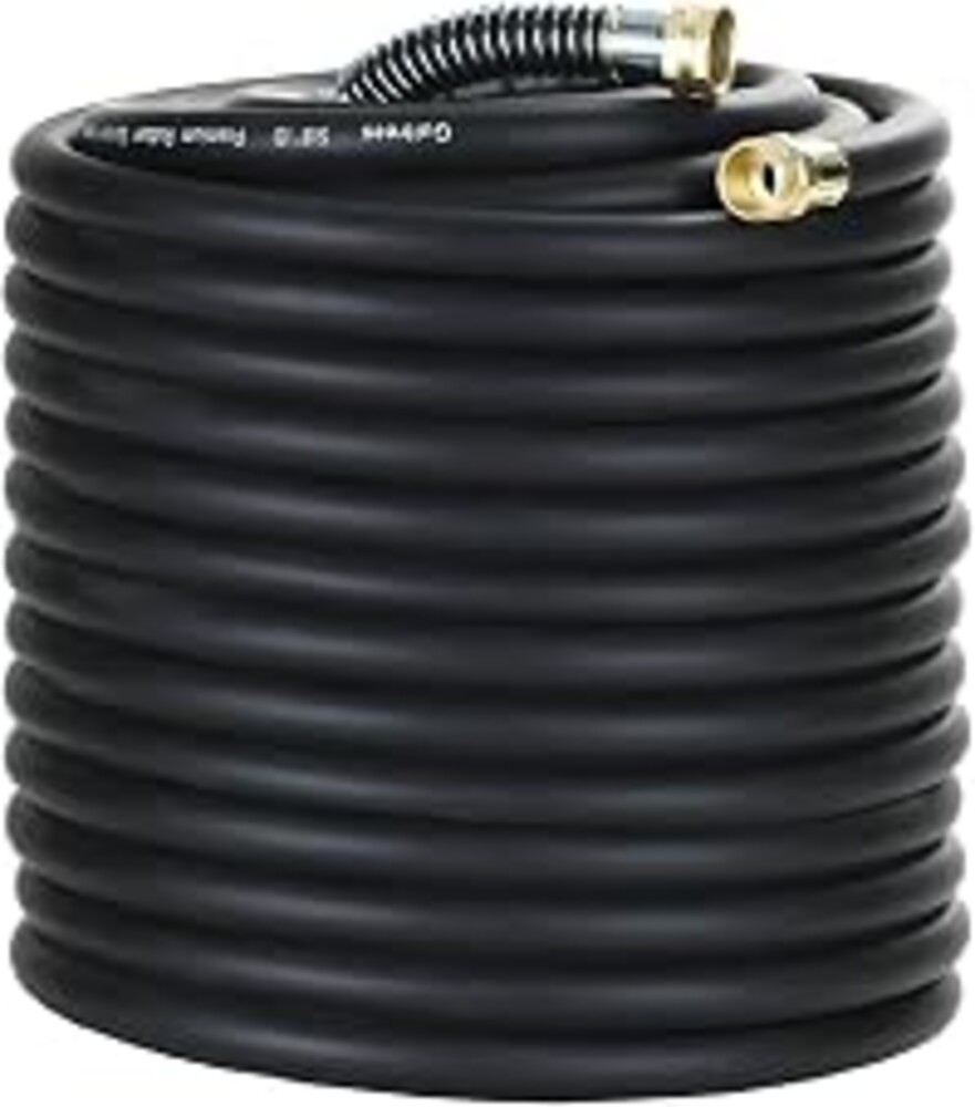 Guitrees 200FT 5/8 Heavy Duty Rubber Garden Hose - 200psi Working, 1000psi Burst - Hot/Cold Water - Five-Layered Braiding for Durability - Versatile for Gardening, Agriculture, Construction(Black)