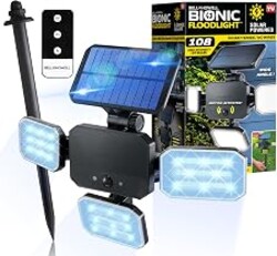 Bell+Howell Bionic Flood Light ASON TV, Solar Lights Outdoor Waterproof- 50% Brighter 108 COB-LED's w/Motion Sensor 180° Swivel, Adjustable Panels for Garden, Lawn and Patio As Seen On TV