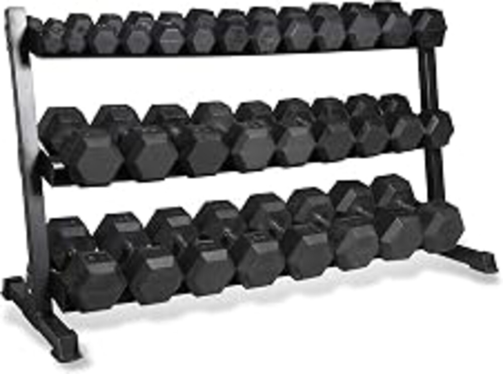 CAP 280 LB, 550 LB, 1200 LB Dumbbell Set with Horizontal 2-3 Tier Rack, Rubber Hex Free Weights, Home Gym Weight Set for Strength Training