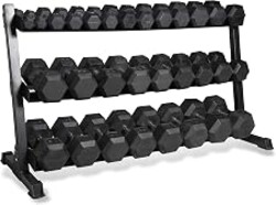 CAP 280 LB, 550 LB, 1200 LB Dumbbell Set with Horizontal 2-3 Tier Rack, Rubber Hex Free Weights, Home Gym Weight Set for Strength Training
