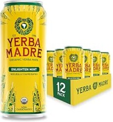 Yerba Madre Organic Yerba Mate, Enlighten Mint, 150mg Natural Caffeine, Energy Drink Alternative, No Jitters or Crash, 15.5 Oz Cans (Pack of 12)
