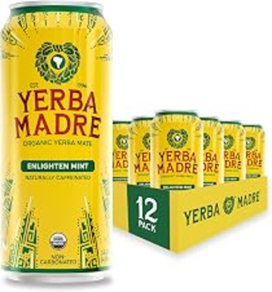 Yerba Madre Organic Yerba Mate, Enlighten Mint, 150mg Natural Caffeine, Energy Drink Alternative, No Jitters or Crash, 15.5 Oz Cans (Pack of 12)
