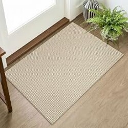 KOZYFLY Indoor Door Mat 2x3 ft Small Area Rugs Washable Front Door Mat Non Slip Rubber Backed Entryway Rug Cotton Entrance Doormat for Front Porch Bathroom Kitchen Bedroom, Ivory Beige