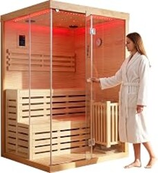 OUTEXER 2-3 Person Steam Sauna Traditional Saunas 240V 3KW Home Spa Room | Wet Indoor Saunas 7 Color LED Lights with Heater, Sauna Stone, Wooden bucket, Spoon, Thermometer, Hourglass, Cup holder