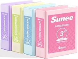 SUNEE 3 Ring Binder 3 Inch 4 Pack, 3" Large Clear View Binders Three Ring PVC-Free (Fit 8.5x11 Inches) for School or Office Supplies, Assorted Pastel