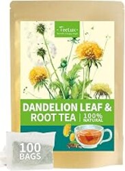 TeeLux Dandelion Root & Leaf Tea Bags, Roasted Dandelion Tea Blend, 100 ct | Roasted Aroma, Mild Coffee-Like Notes, Smooth & Earthy Taste, No Added Sweetener, Caffeine Free, Hot/Iced, Resealable Pouch