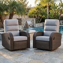 LayinSun Oversized Wicker Outdoor Swivel Glider Recliner with Adjustable Backrest & Footrest, Patio Reclining Lounge Chair - Set of 2