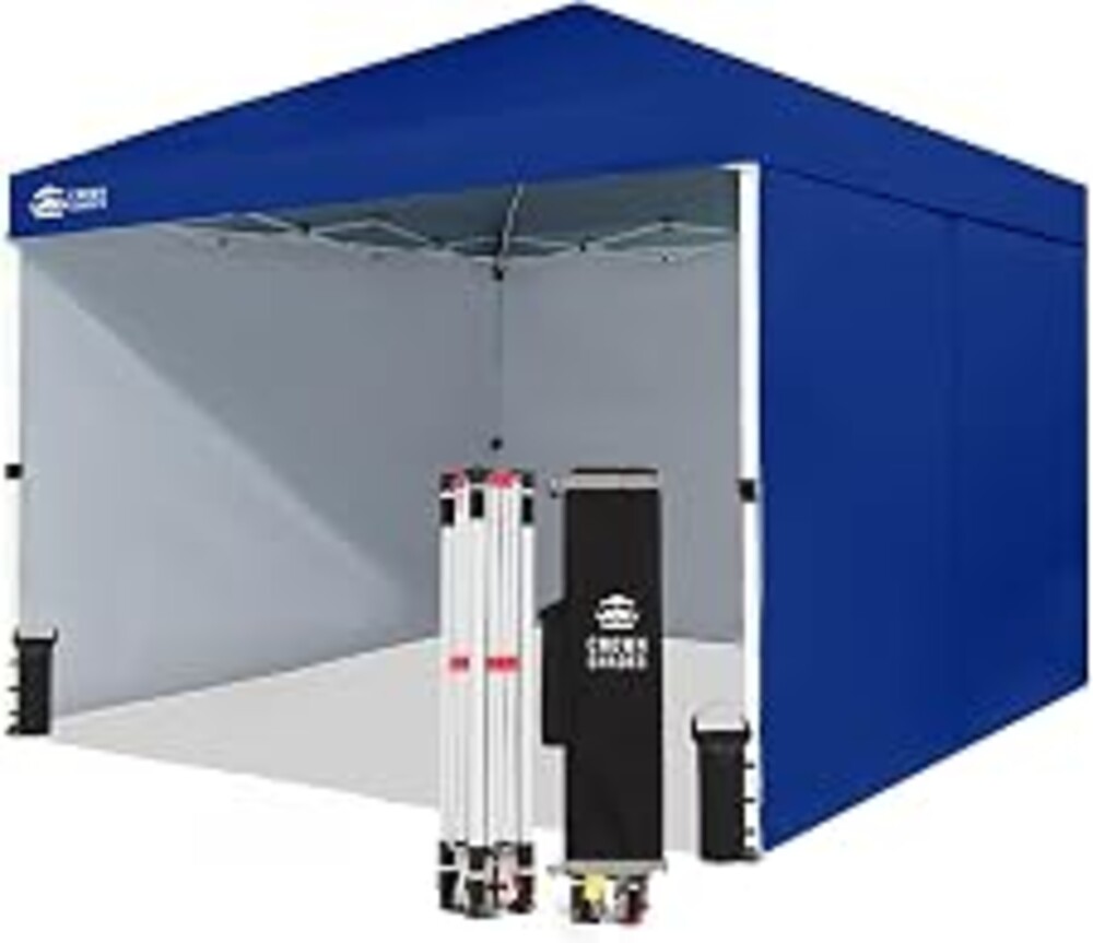CROWN SHADES 10X10 Commercial Pop Up Canopy Tent with Sidewalls, Navy Blue | 300D Silver-Coated Fabric, UPF 50+, STO-N-Go Bag, One Push Instant Event Shelter for Events, Parties, Camping