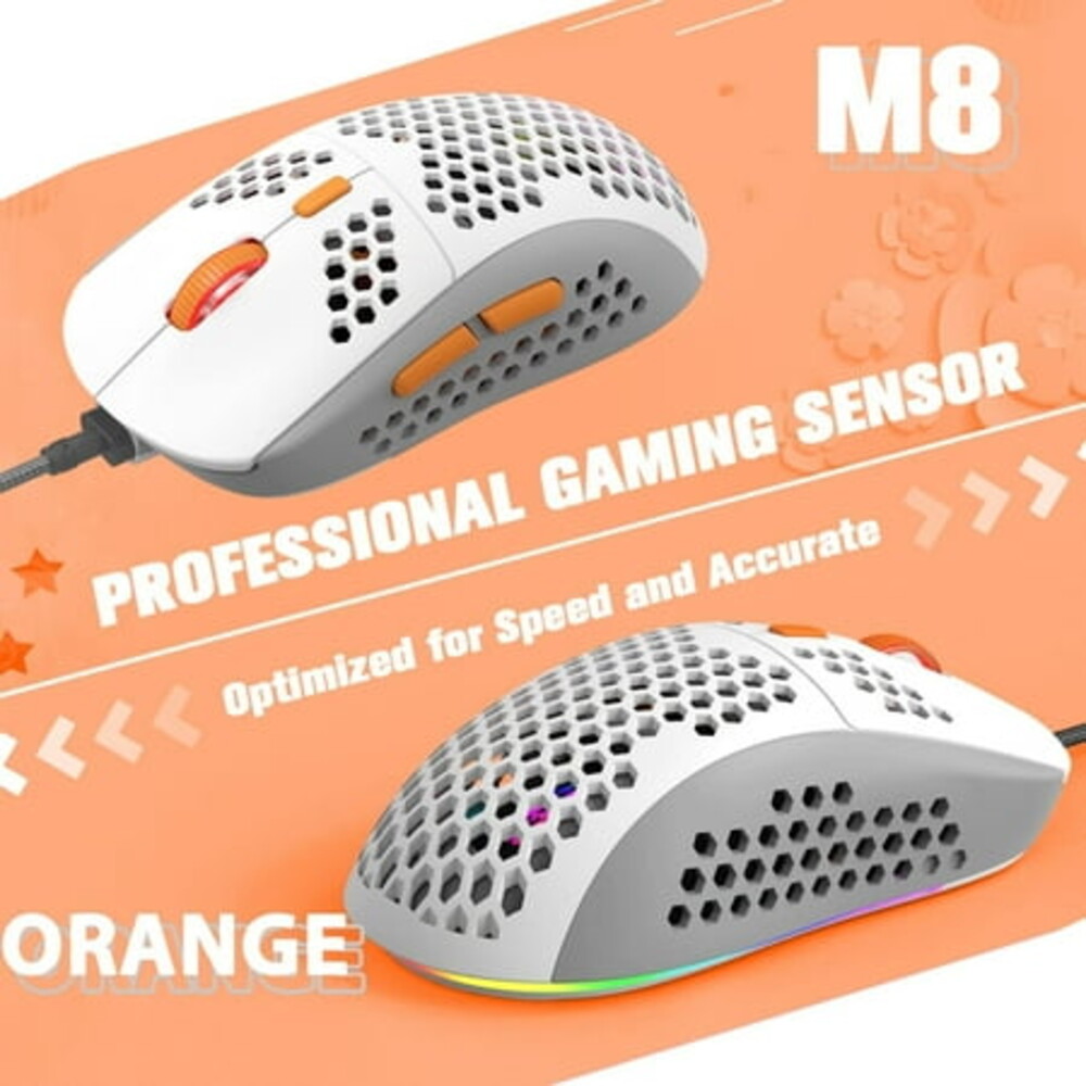M8 Ultralight Wired Gaming Mouse, Lightweight Honeycomb Shell, 6 RGB Breathing Backlit Mice, 6 Adjustable DPI 6400, USB Optical Model Aerox Mice for Win10/XP/Xbox/PS4/PS5/Mac/HP/Acer