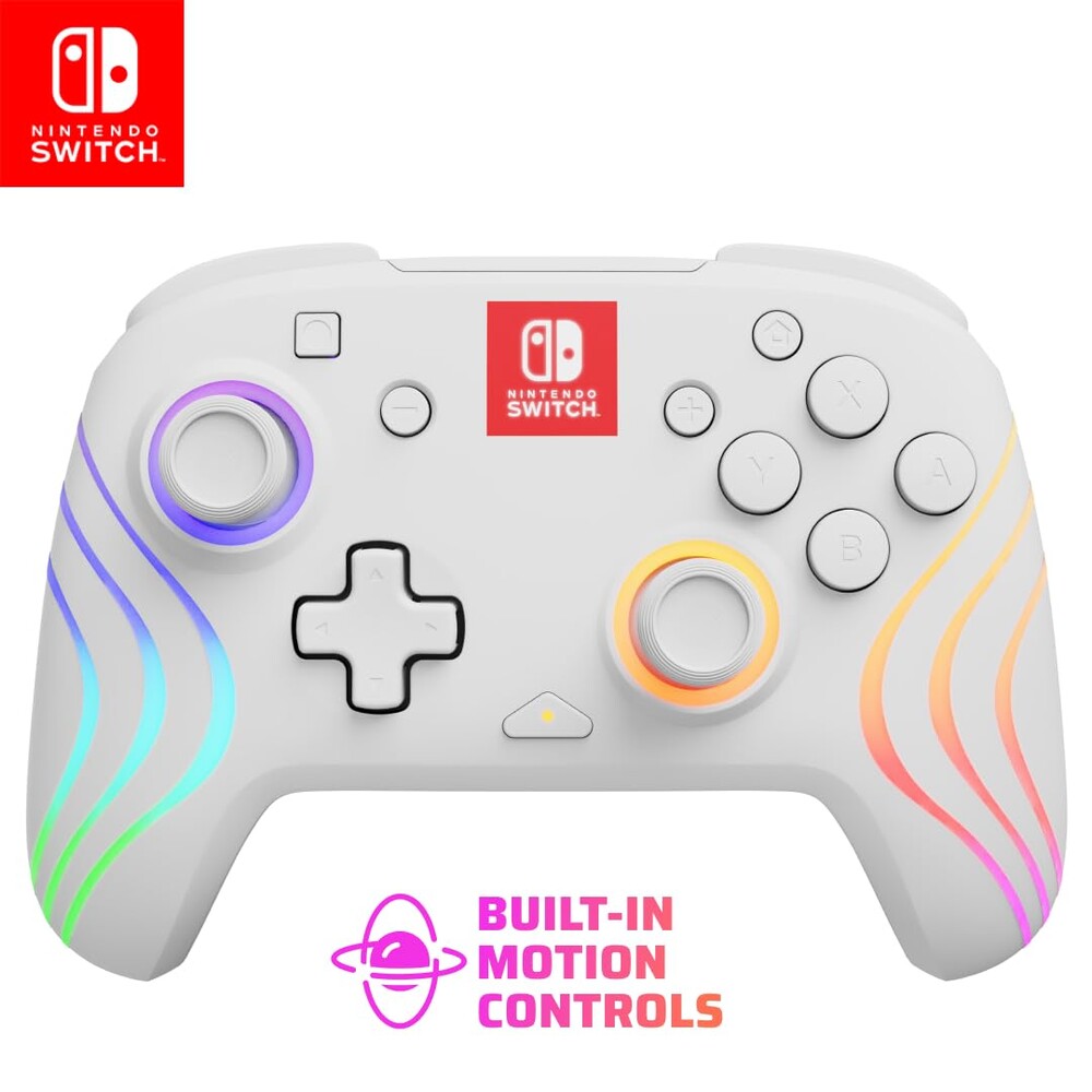 PDP Afterglow Wave Wireless RGB Gaming Controller for Nintendo Switch 2 | Nintendo Switch Lite, OLED, RGB LED Lighting, App Customization, Rechargeable 20-Hr Battery, 2 Mappable Back Buttons, White