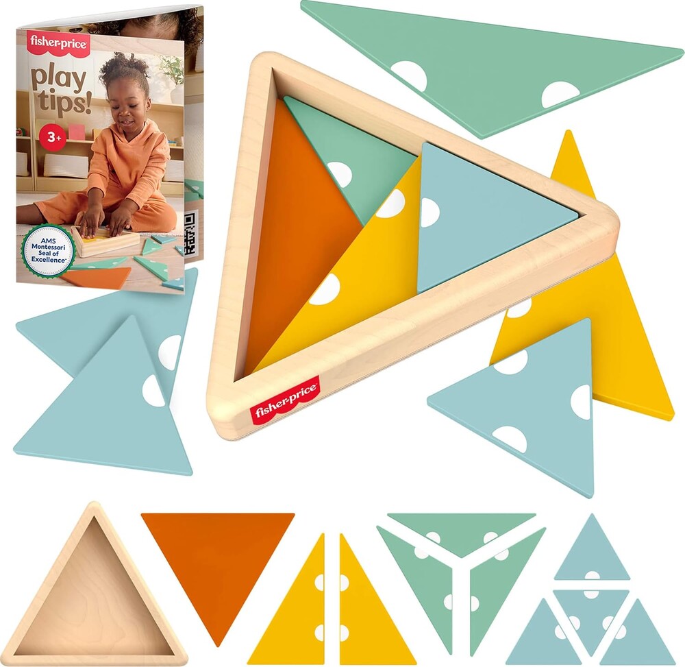 Fisher-Price Wood Montessori Toy Triangle Puzzle, American Montessori Society Seal of Excellence, 10-Piece Wooden Learning Activity & Expert Play Tips for Kids Ages 3+ Years