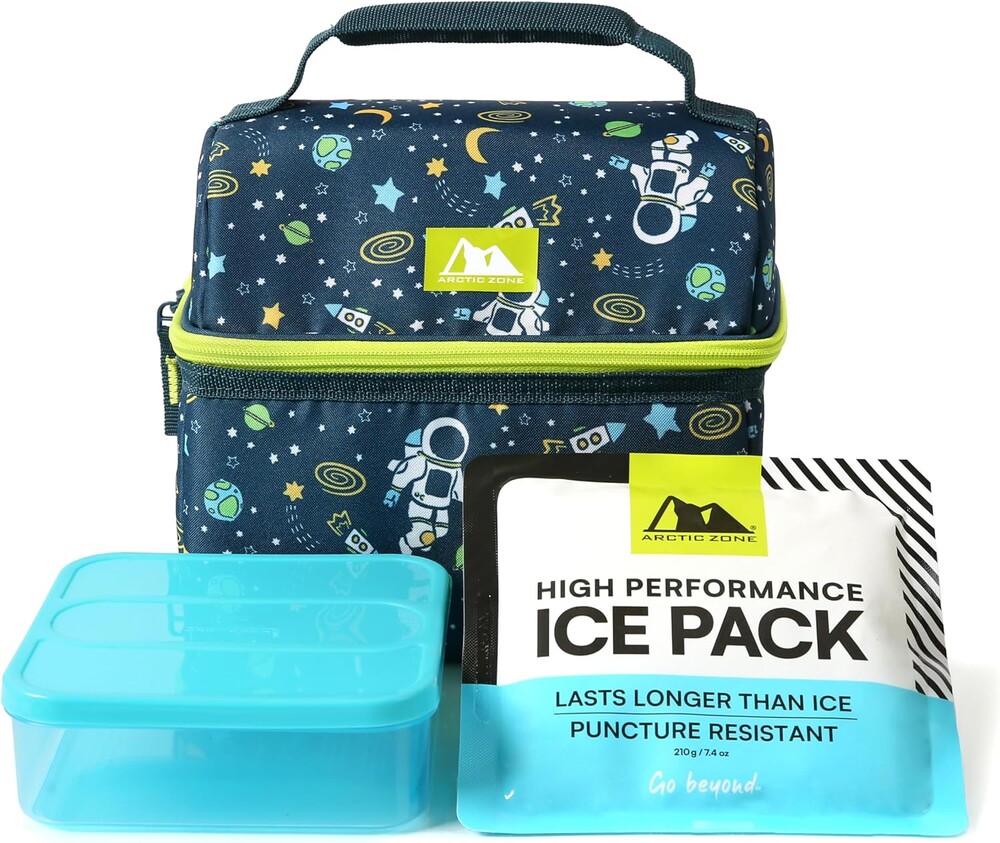 Arctic Zone Kids Lunch Box Combo with Ice Pack, Space Odyssey | Kids lunch box with reusable gel ice pack and sandwich container, 2 compartment insulated cooler for school or travel lunch