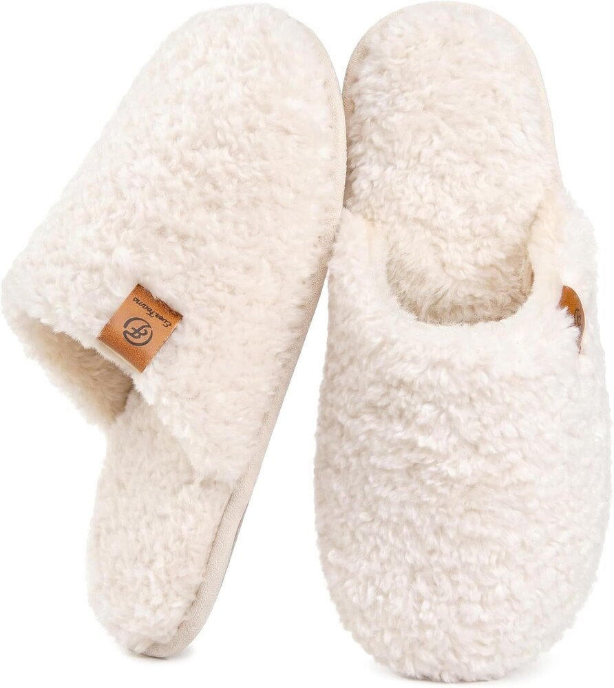 EverFoams Women's Fuzzy Slippers Warm Cozy Memory Foam Indoor House Shoes | comfy,warm,indoor,outdoor,non-slip，Soft,Lightweight,machine-washable,anti-slip sole,gift, Memory Foam