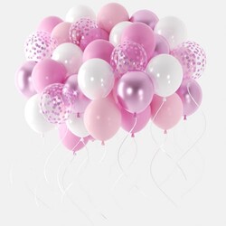 Pink and White Balloons, 60 Pieces Pink
