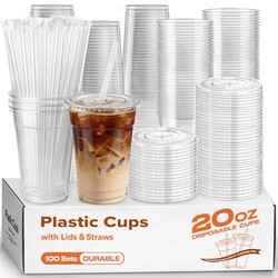 PODJULFA 100 Pack 20oz Plastic Cups with