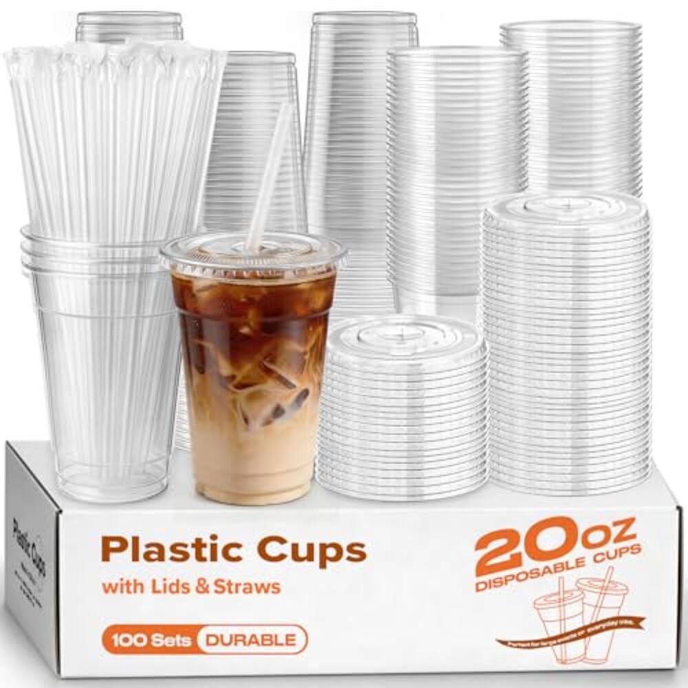 PODJULFA 100 Pack 20oz Plastic Cups with