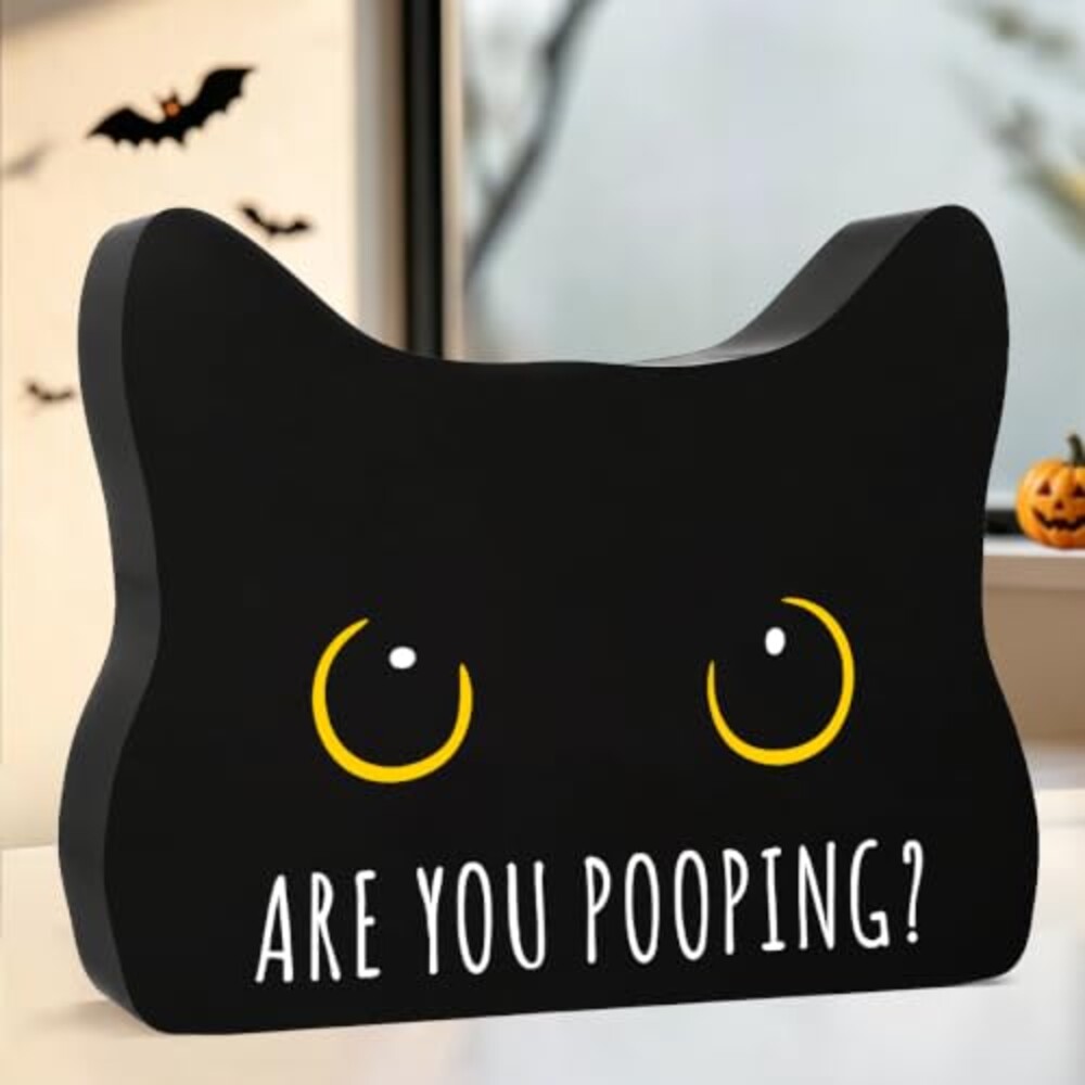 Black Cat Halloween Bathroom Decor Sign,