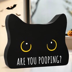 Black Cat Halloween Bathroom Decor Sign,