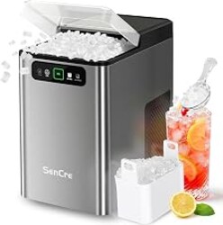 SenCre Nugget Ice Maker Countertop 40Lbs/24H Soft Chewable Ice Machine | Pellet Crushed Ice Makers, One-Click Operation Auto Self-Cleaning Stainless Steel with Scoop for Home Kitchen Office, Grey
