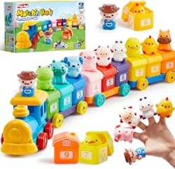 Play-Act Learning Toys for 1 2 3 Years Old, Counting, Matching & Sorting Montessori Learning Farm Train Including 9 Farm Animals, Birthday Gift for Baby Boys Girls