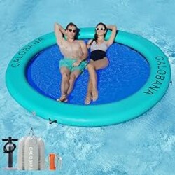 CALOBANA Water Hammock Inflatable Round Floating Ring for Adults Lake Party | 6/8/10/12ft Floating Platform,Fits 2-12 People,Pet Friendly,Easy to Inflate & Deflate,Drop-Stitch PVC,for Pool River Ocean