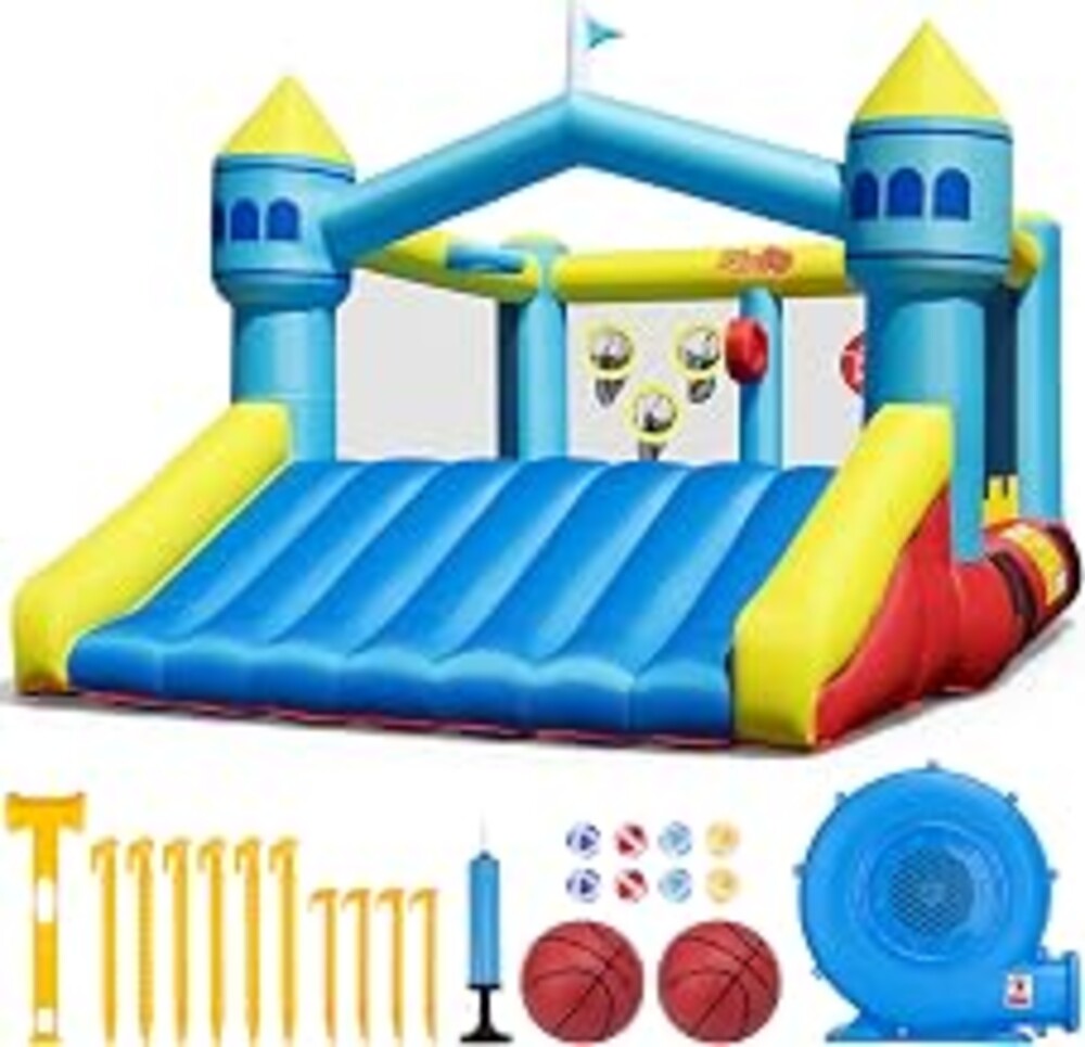 Sibefiy Bounce House, 6-in-1 Play Mode Inflatable Bounce House for Kids | High Elasticity Bouncy House with 480W Blower, Bouncy Castle with Wide Slide for Indoor, Outdoor, Christmas, Birthday Parties