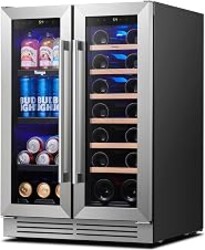 Yeego 24 Inch Wine and Beverage Cooler with 60 Cans and 20 Bottles | Built-In or Freestanding Beverage Refrigerator with Glass Door | Adjustable Shelves, 36-72°F for Home Bar Kitchen Office