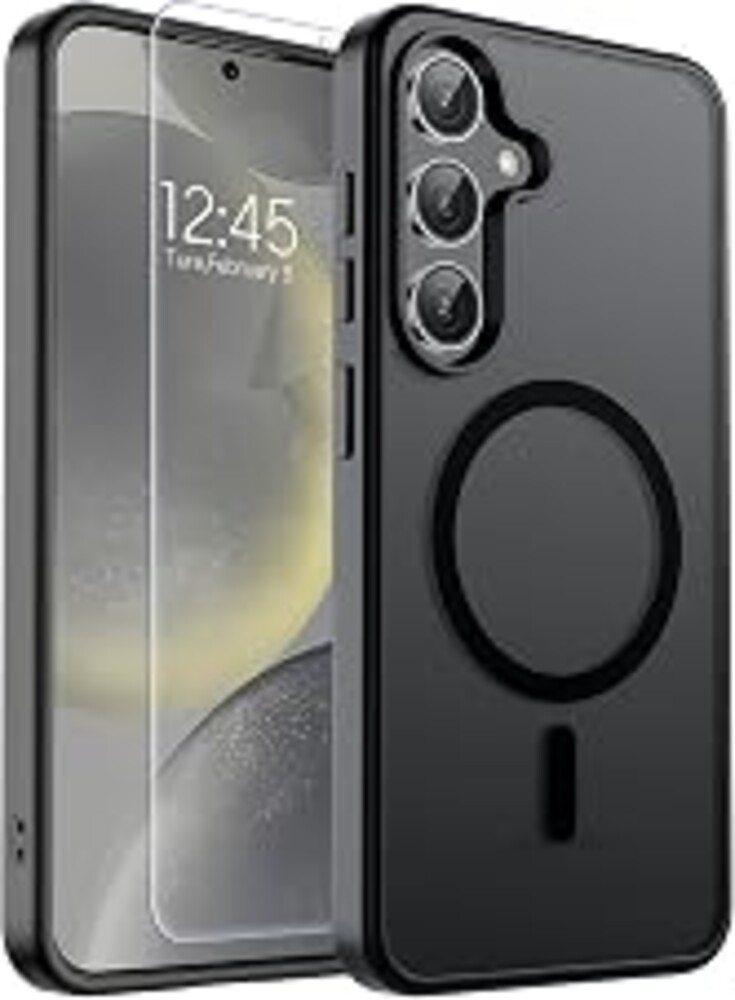 SUPFINE Magnetic for Samsung Galaxy S24 Case / S25 Case with Screen Protector, (Built-in Magnets) (Military Grade Drop Protection) Slim Translucent Shockproof Phone Case,Black
