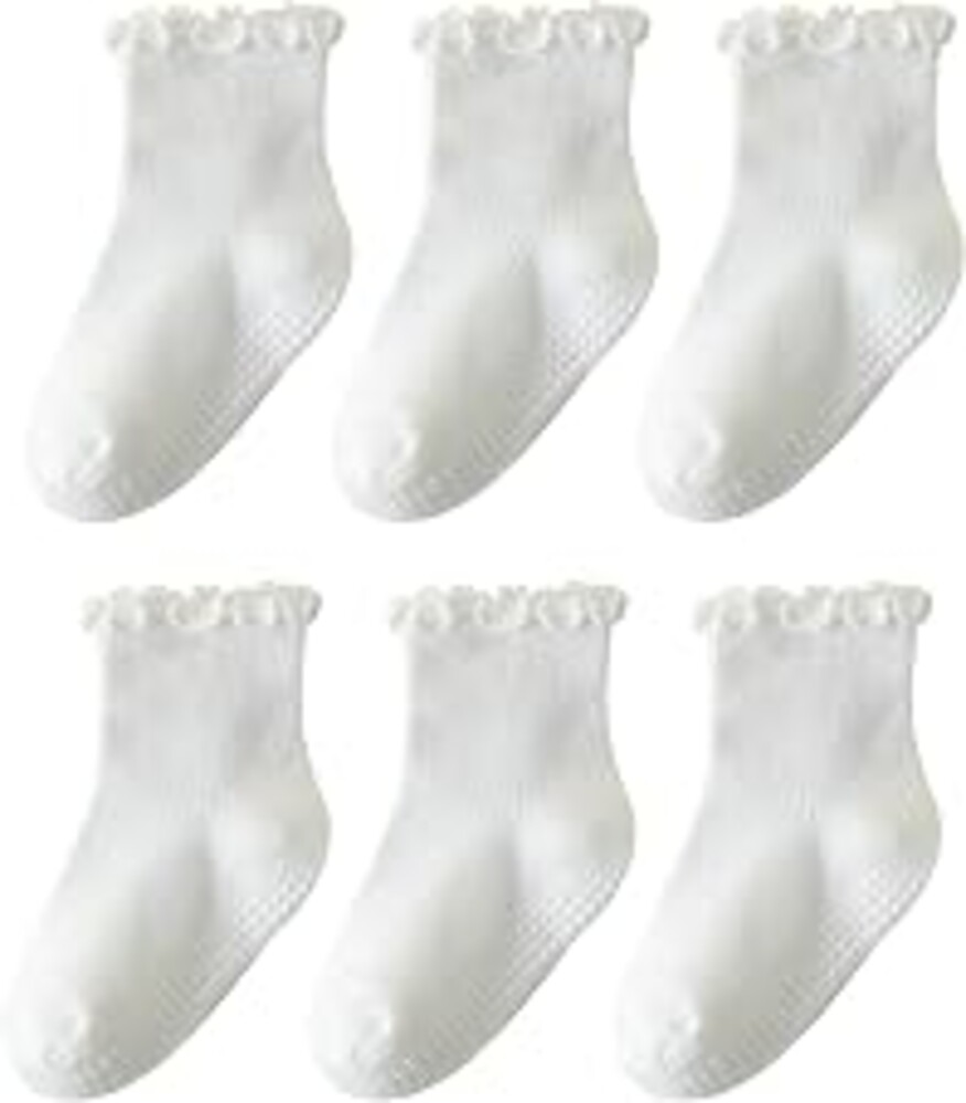 ANYANIME Toddler Socks Ruffle for Girls Baby Grip Socks Non Slip Cute Frill